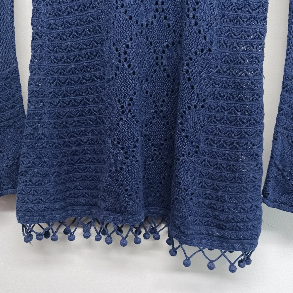 Lilly Pulitzer Crochet Top Women Size XS Navy Blue Long Sleeve 100% Cotton